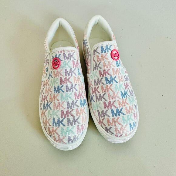 NEW MICHAEL KORS TEDDI MULTICOLOR SIGNATURE MK LOGO BARBIECORE SLIP-ON - Picture 2 of 9
